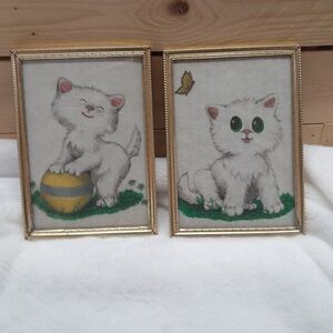 Whimsical White Cat Art Prints in Gold Frames